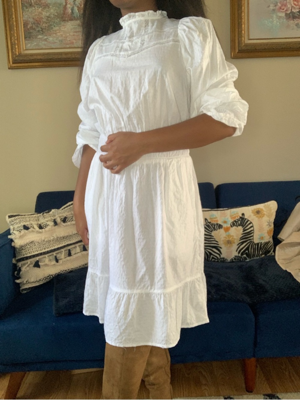 Women's White Ruffled Smocked Waist Dress | victorian dress |